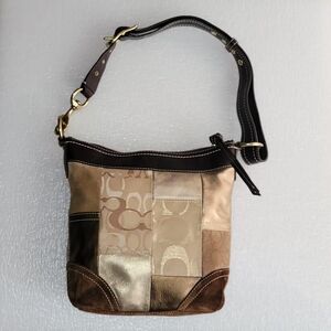 Coach Leather/Canvas 11" And 12" Strap Patchwork Shoulder Bag